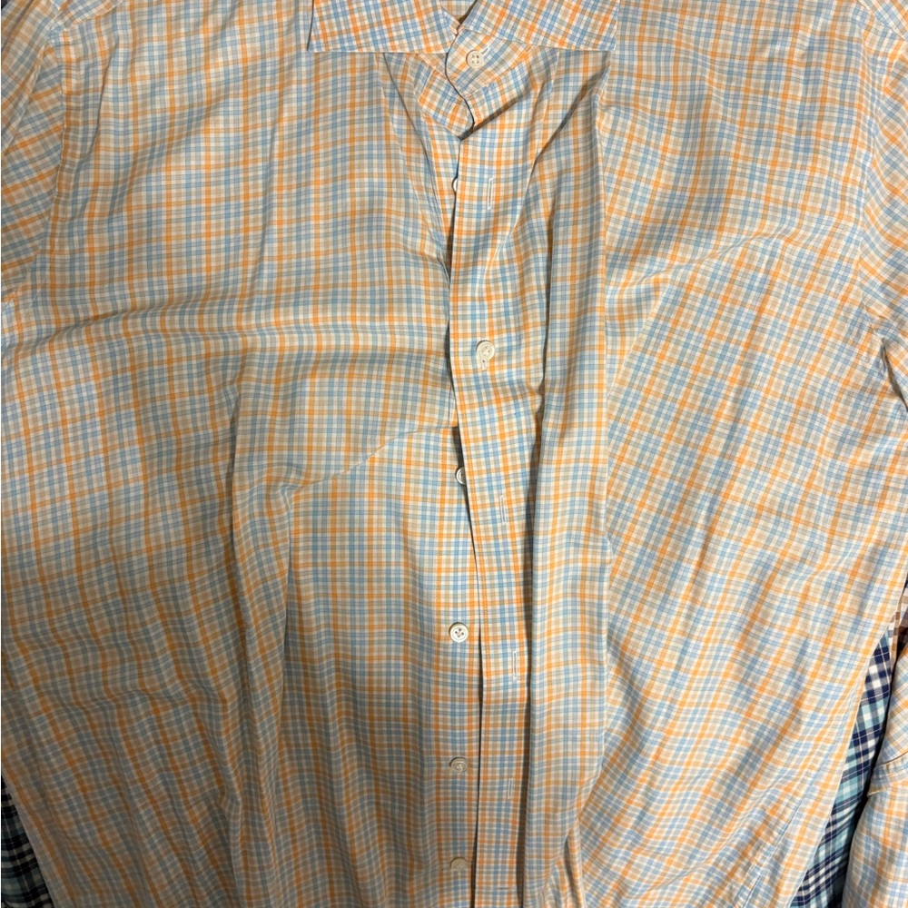 Men's Orange and Blue Plaid Shirt